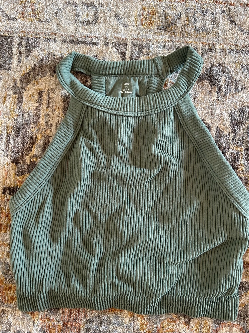 aerie Ribbed High-Neck Cropped Tank Top - Olive